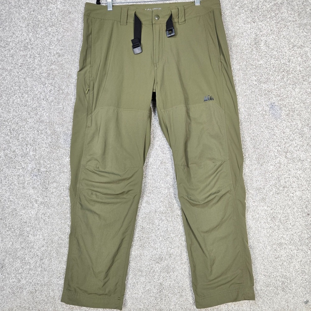 REI hiking pants mens 38x32 Green Hiking belted Lightweight nylon stretch